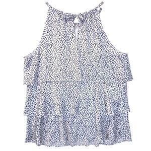 Jackie Jon‎ Tiered Ruffle Chain Strap Top Womens XL Tie Back Artsy FlowyWhite